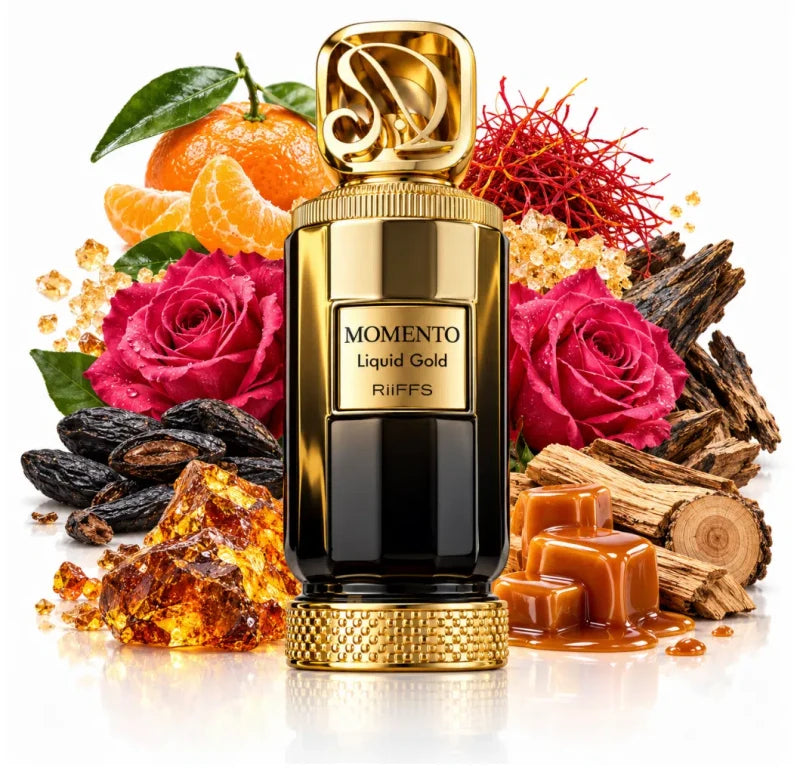 Riiffs Momento Liquid Gold Extrait de Parfum 100 ml | Perfume Unisex Dulce, Amaderado y Especiado