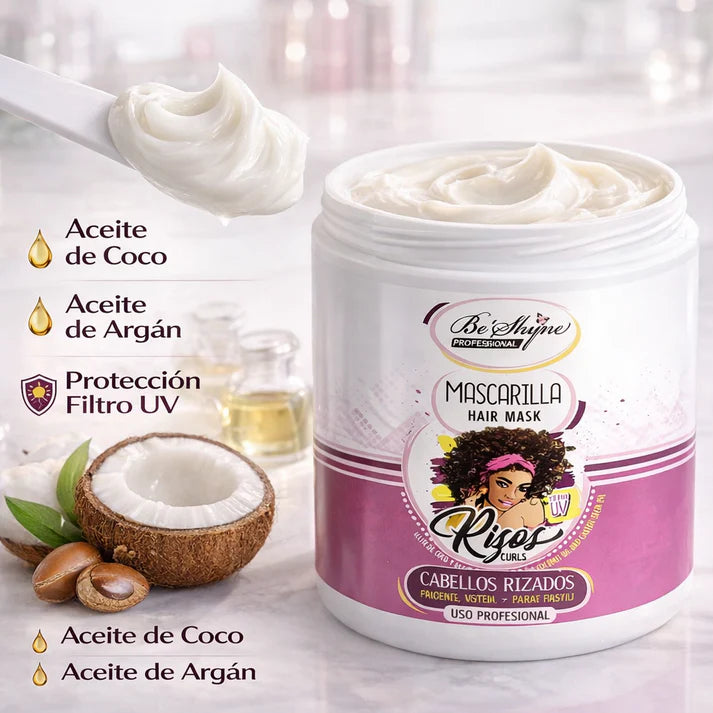 Be Shyne Professional Rizos Mascarilla Cabello Rizado – Hidratante y Nutritivo – Control del Rizo – Con Queratina, Pantenol y Aceite de Coco –