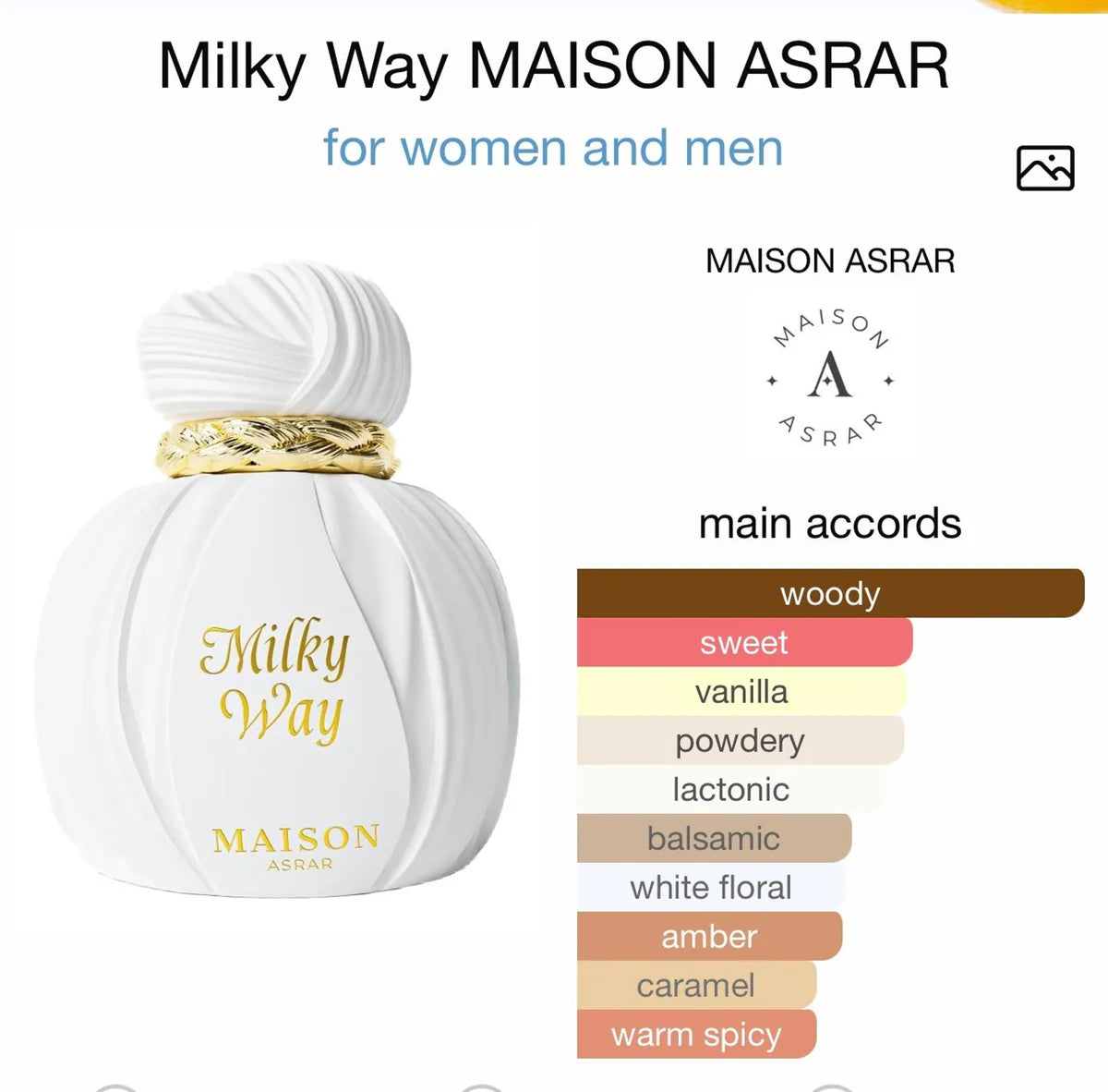 Maison Asrar Milky Way Eau de Parfum 100 ml – Perfume Dulce Gourmand con Leche, Vainilla y Notas Cremosas – Fragancia Suave, Elegante para mujer