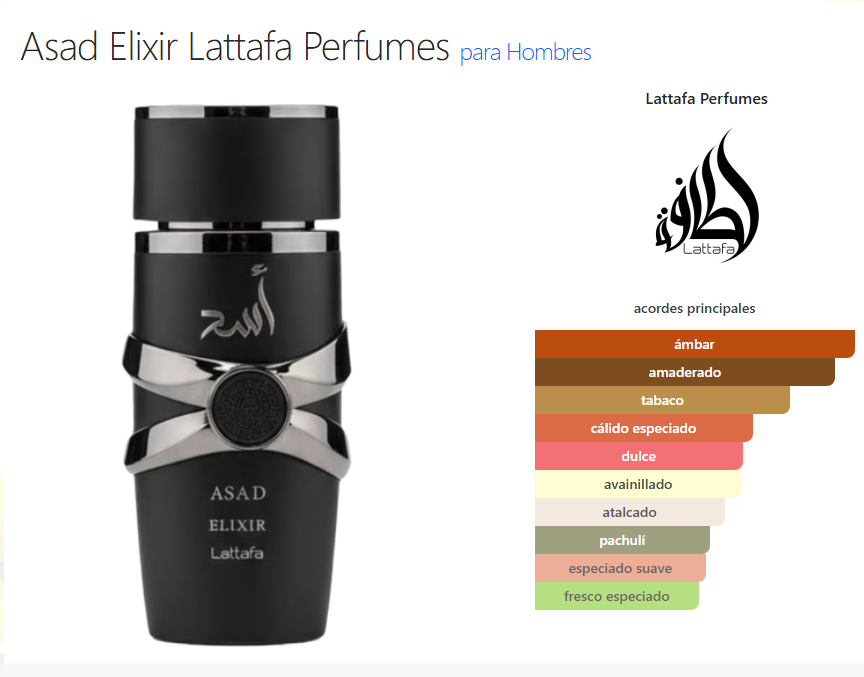 Asad Elixir Lattafa Eau de Parfum 100ml masculino – Perfume Intenso, Elegante y de Larga Duración para Hombre
