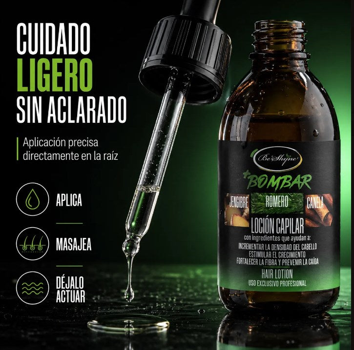Be'Shyne +Bombar Loción Capilar anticaida Jengibre, Romero y Canela, 125 ml