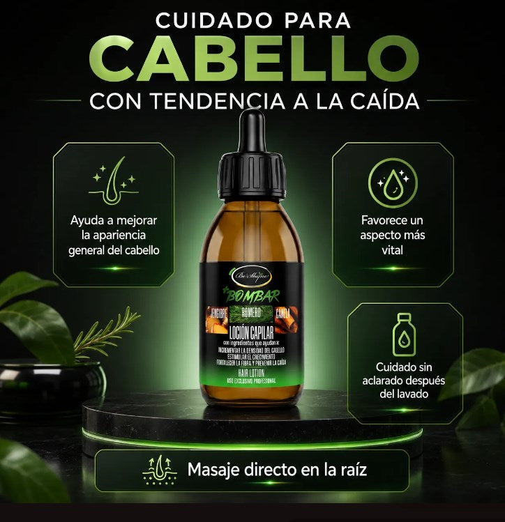 Be'Shyne +Bombar Loción Capilar anticaida Jengibre, Romero y Canela, 125 ml