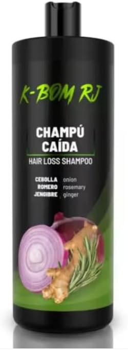 Champú Anticaída K-BOM RJ con Cebolla, Romero y Jengibre – Estimula el Crecimiento, Fortalece y Aporta Brillo – Fórmula Nutritiva de Origen Natural – Fabricado en España – 1000ml