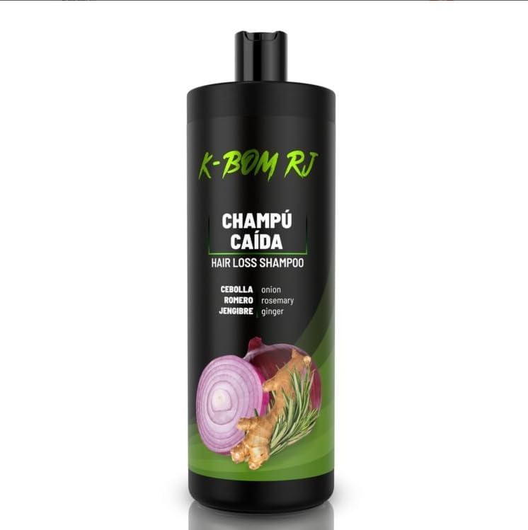 Champú Anticaída K-BOM RJ con Cebolla, Romero y Jengibre – Estimula el Crecimiento, Fortalece y Aporta Brillo – Fórmula Nutritiva de Origen Natural – Fabricado en España – 1000ml