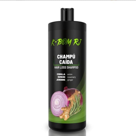 Champú Anticaída K-BOM RJ con Cebolla, Romero y Jengibre – Estimula el Crecimiento, Fortalece y Aporta Brillo – Fórmula Nutritiva de Origen Natural – Fabricado en España – 1000ml