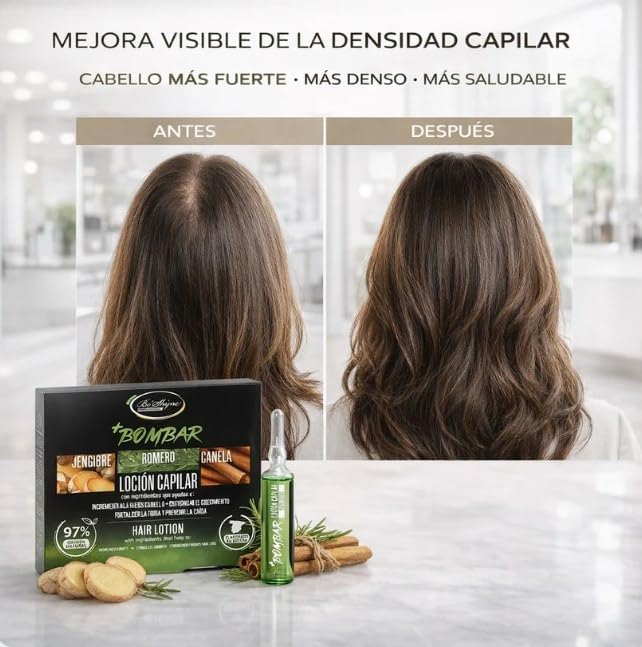 +Bombar Ampollas Tratamiento Intensivo capilar anti caida - Pack de 12 Ampollas - Estimula el Crecimiento - Fortalecedor Capilar - Prevención de la Caída - Incrementa Densidad del Cabello