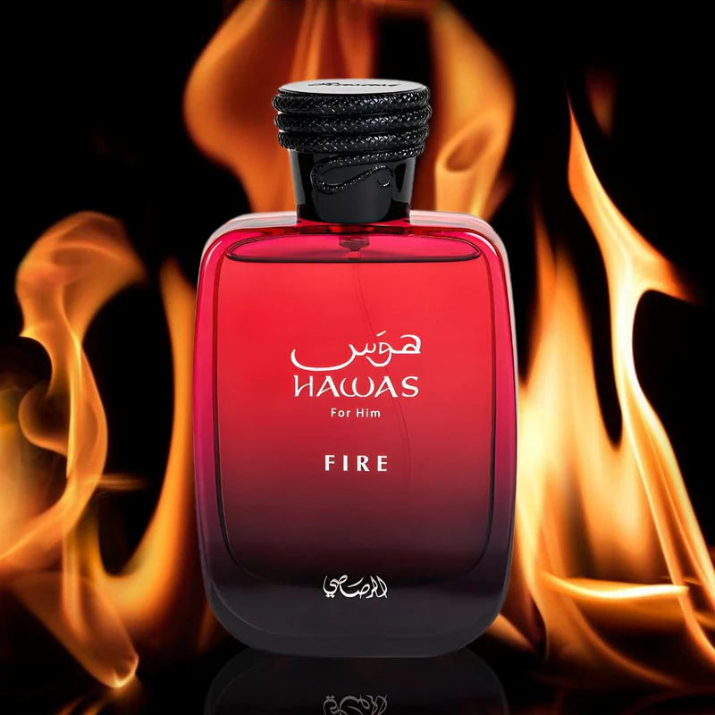 Rasasi Hawas Fire Eau de Parfum 100 ml masculino – Perfume Ambarado Aromático con Notas Marinas y Especiadas – Fragancia Intensa y de Larga Duración