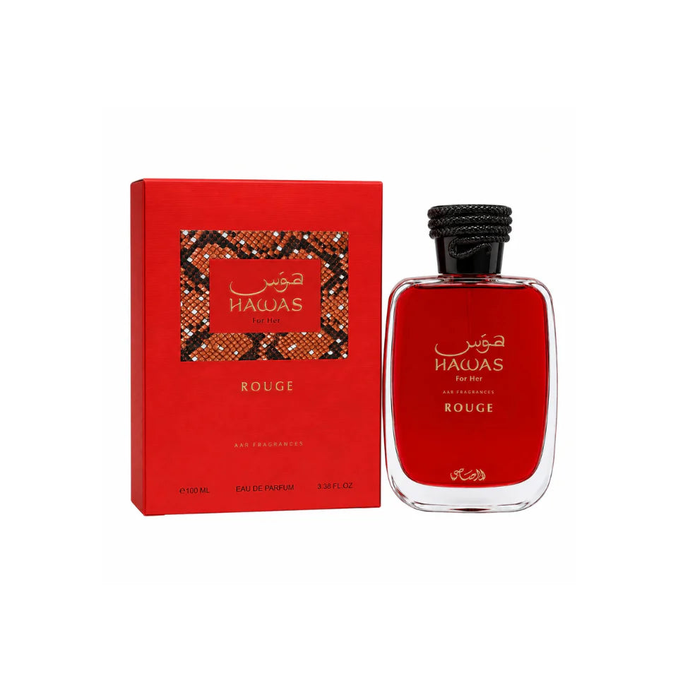 Hawas Rouge Rasasi Eau de Parfum 100 ml | Perfume para Mujer Floral, Ambarado y Avainillado