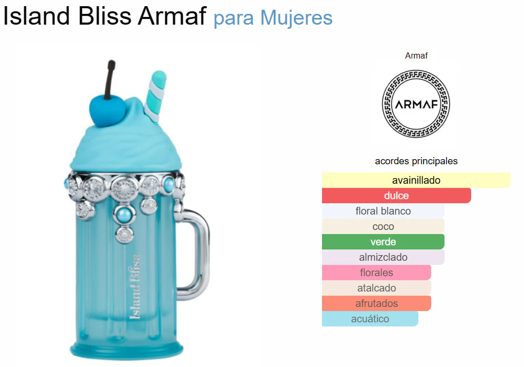 Armaf Island Bliss Eau de Parfum Mujer 100 ml – Perfume Dulce Tropical Floral con Coco, Frutas y Vainilla – Fragancia Femenina