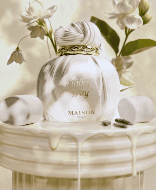 Maison Asrar Milky Way Eau de Parfum 100 ml – Perfume Dulce Gourmand con Leche, Vainilla y Notas Cremosas – Fragancia Suave, Elegante para mujer