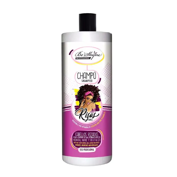 Be Shyne Professional Rizos Champú  Cabello Rizado – Hidratante y Nutritivo – Control del Rizo – Con Queratina, Pantenol y Aceite de Coco – 1000ml