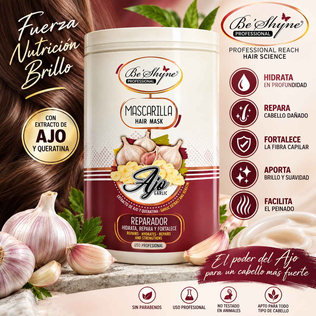 Mascarilla Capilar de Ajo Be’Shyne Professional – Reparadora e Hidratante