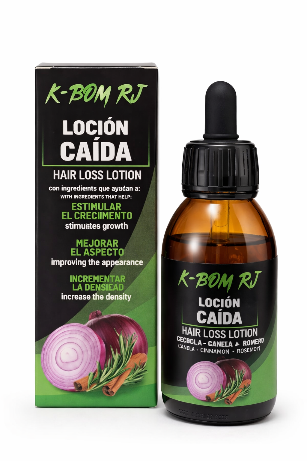 Loción Anticaída Cabello Hombre y Mujer  – k-bom - Tratamiento capilar para el Cabello con Romero, Canela y Cebolla