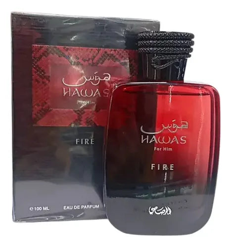 Rasasi Hawas Fire Eau de Parfum 100 ml masculino – Perfume Ambarado Aromático con Notas Marinas y Especiadas – Fragancia Intensa y de Larga Duración