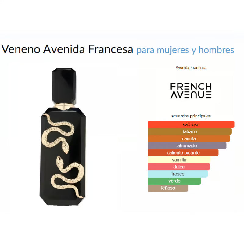 French Avenue Veneno Eau de Parfum 100 ml Unisex – Perfume Dulce Especiado con Tabaco, Canela y Vainilla –