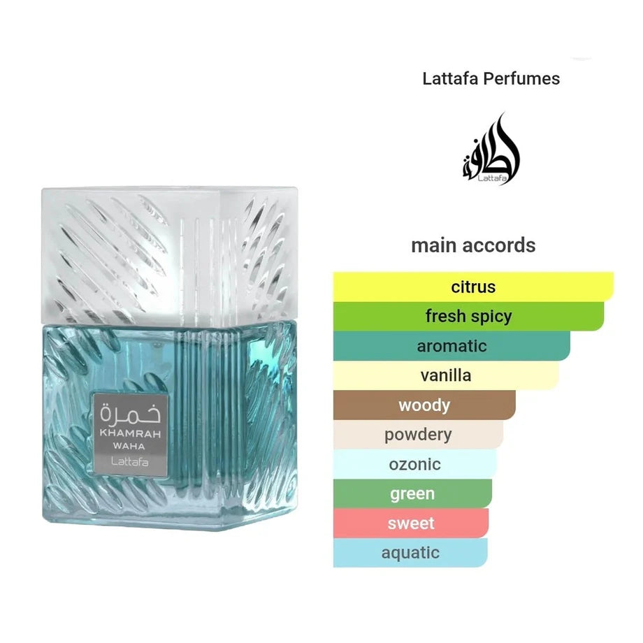 Lattafa Khamrah Waha Eau de Parfum 100 ml – Perfume Unisex Fresco Cítrico Aromático con Vainilla y Haba Tonka
