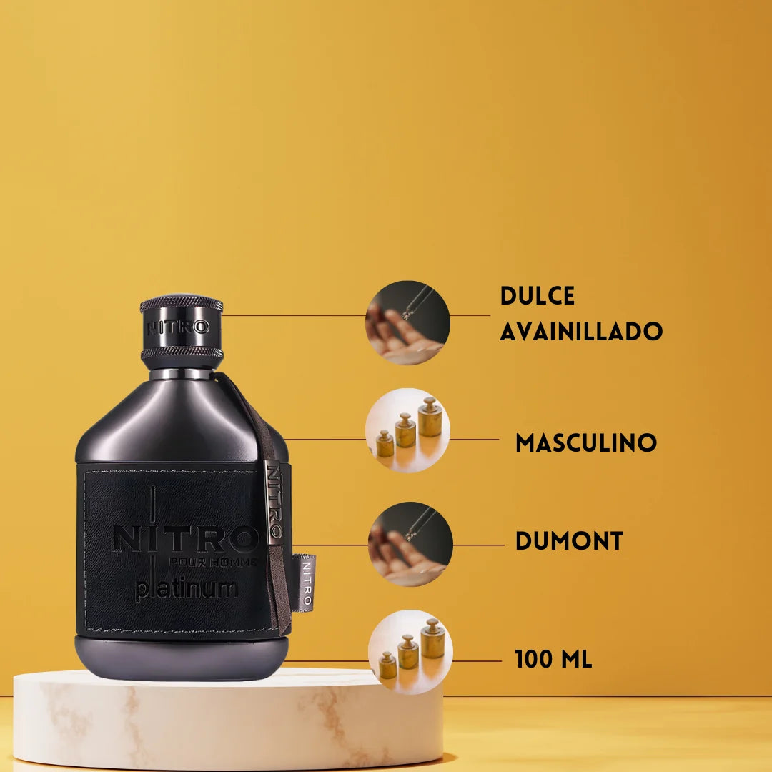 Dumont Nitro Platinum Eau de Parfum 100 ml | Perfume Masculino Amaderado, Afrutado, Dulce y Avainillado