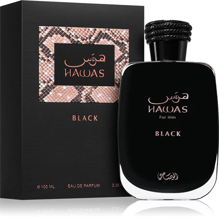 Rasasi Hawas Black Eau de Parfum 100 ml – Perfume masculino Amaderado Cítrico Intenso con Pachuli para Hombre