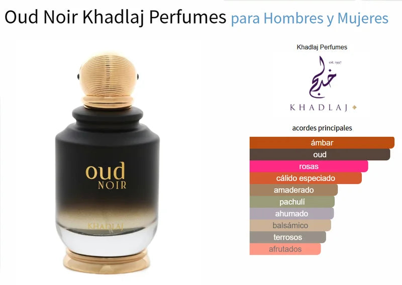 Oud Noir Eau de Parfum 100 ml | Perfume Unisex con Oud, Rosa y Ámbar - Khadlaj