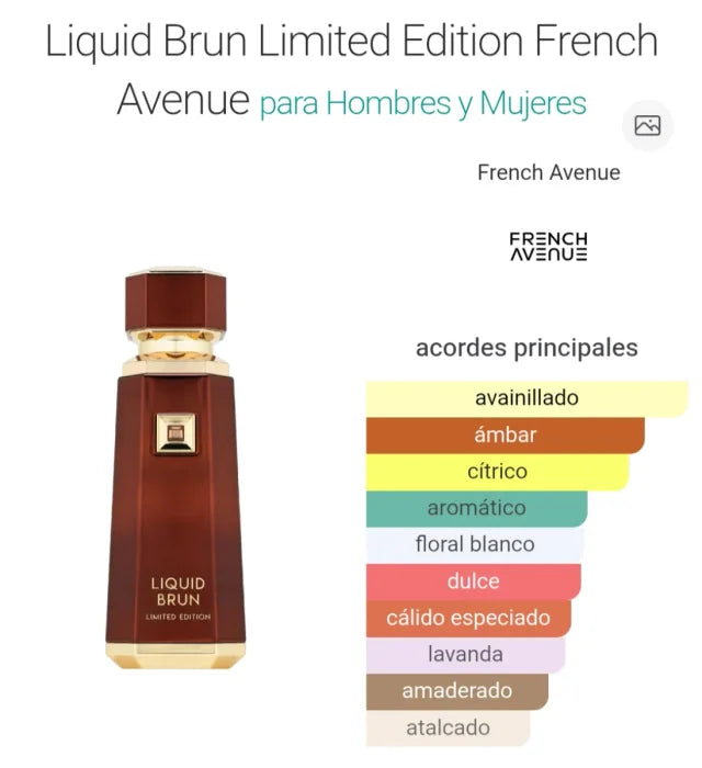 French Avenue Liquid Brun Limited Edition Eau de Parfum 150 ml – Perfume unisex Amaderado con Vainilla, Ámbar y Lavanda – Fragancia Intensa