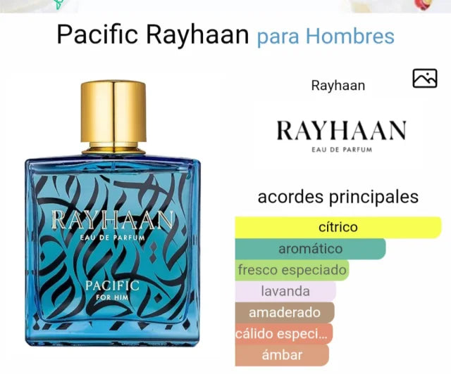 Rayhaan Pacific Eau de Parfum 100 ml – Perfume masculino Fresco Cítrico Aromático para Hombre