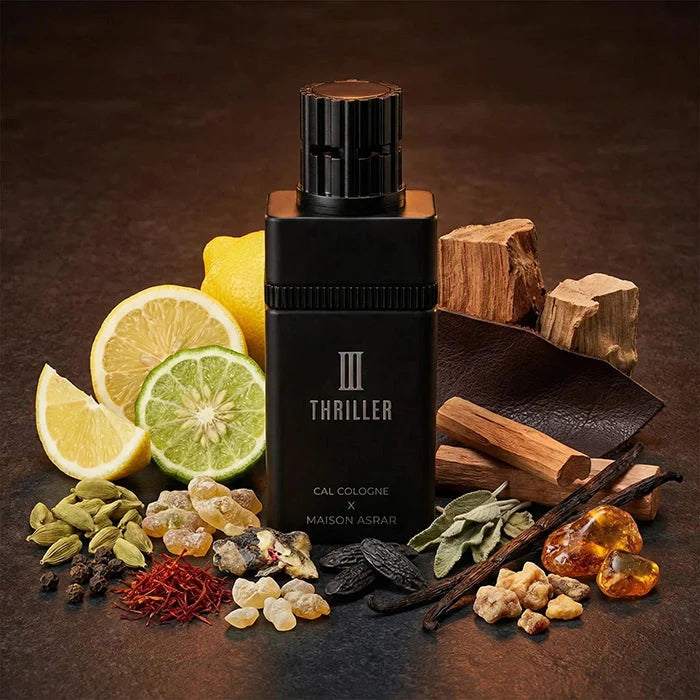 Maison Asrar Thriller Eau de Parfum 100 ml – Perfume Intenso Amaderado y Especiado con Ámbar – Fragancia  unisex Elegante, Misteriosa y de Larga Duración