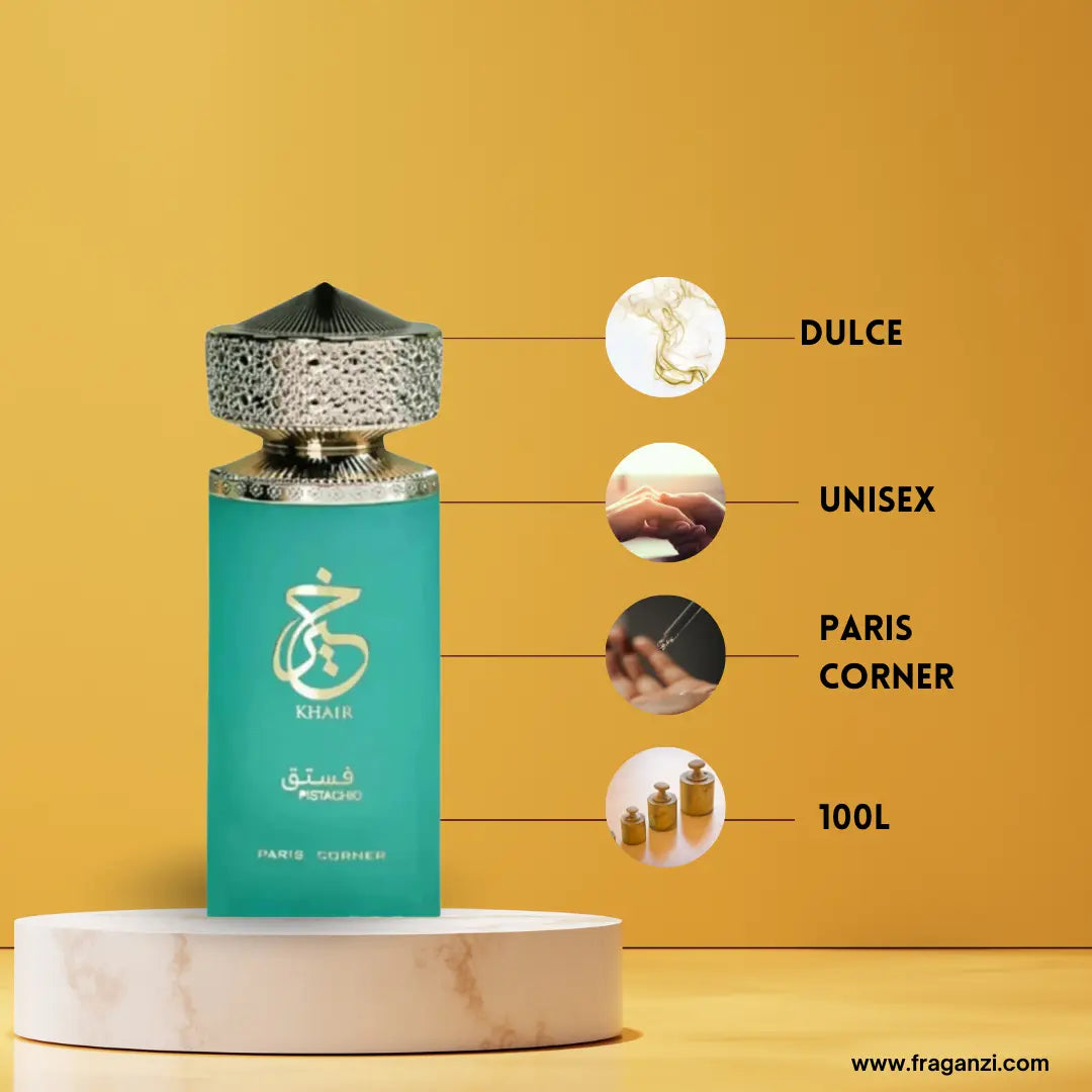 Paris Corner Khair Pistachio Eau de Parfum 100 ml | Perfume Dulce, Avainillado y Gourmand Unisex