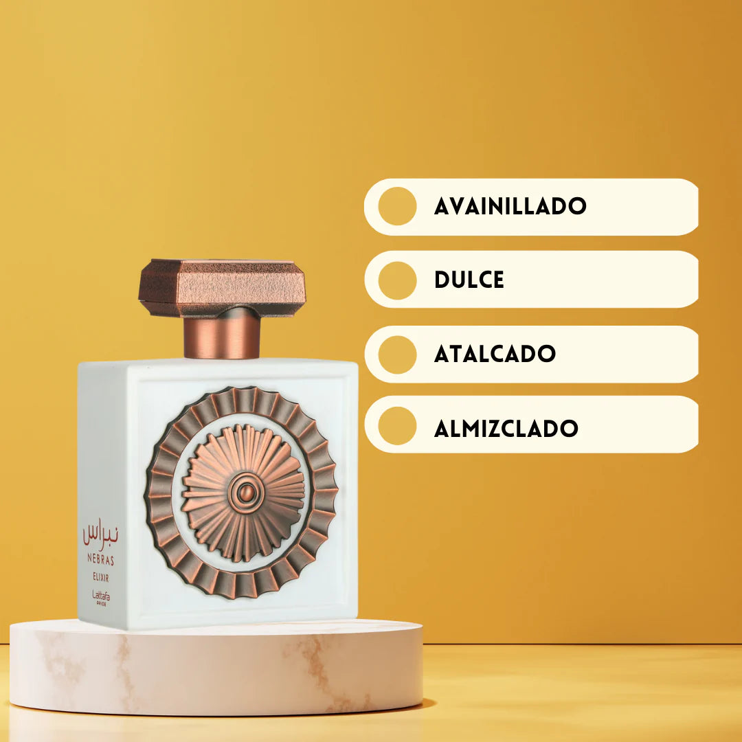 Nebras Elixir Lattafa Perfumes Eau de Parfum 100 ml – Perfume Unisex Dulce Avainillado y Cremoso