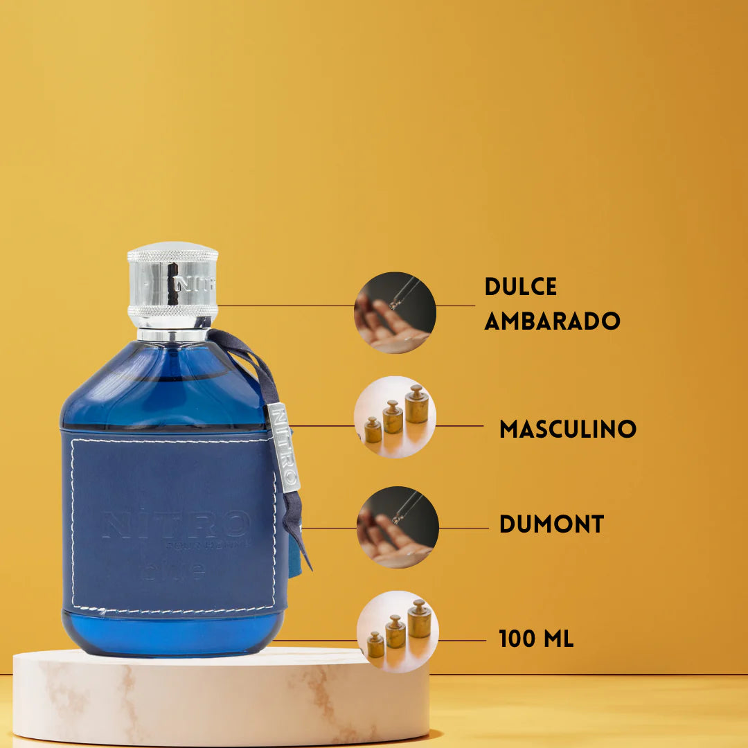 Dumont Nitro Blue Eau de Parfum 100 ml Hombre – Perfume masculino Dulce Especiado con Ámbar, Canela y Notas Amaderadas