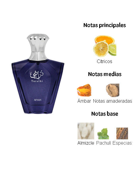 Afnan Turathi Blue Eau de Parfum 90 ml Hombre – Perfume masculino Cítrico Fresco Amaderado con Ámbar y Almizcle