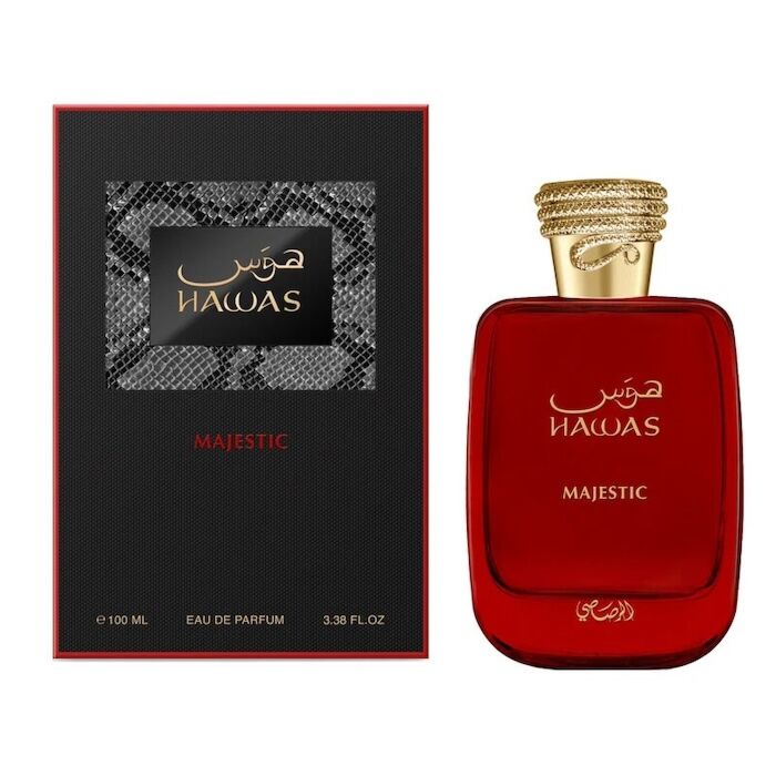 Hawas Majestic Rasasi Eau de Parfum 100 ml | Perfume Unisex Ámbar, Dulce y Amaderado