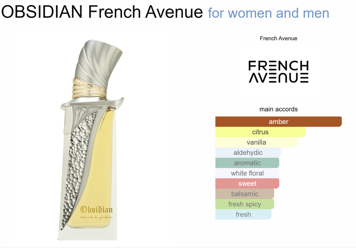 Obsidian French Avenue EDP 100 ml – Perfume Ámbar Vainilla Cítrico Unisex